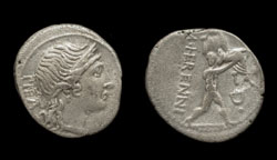M Herennius, Denarius, Pietas with Amphinomus reverse